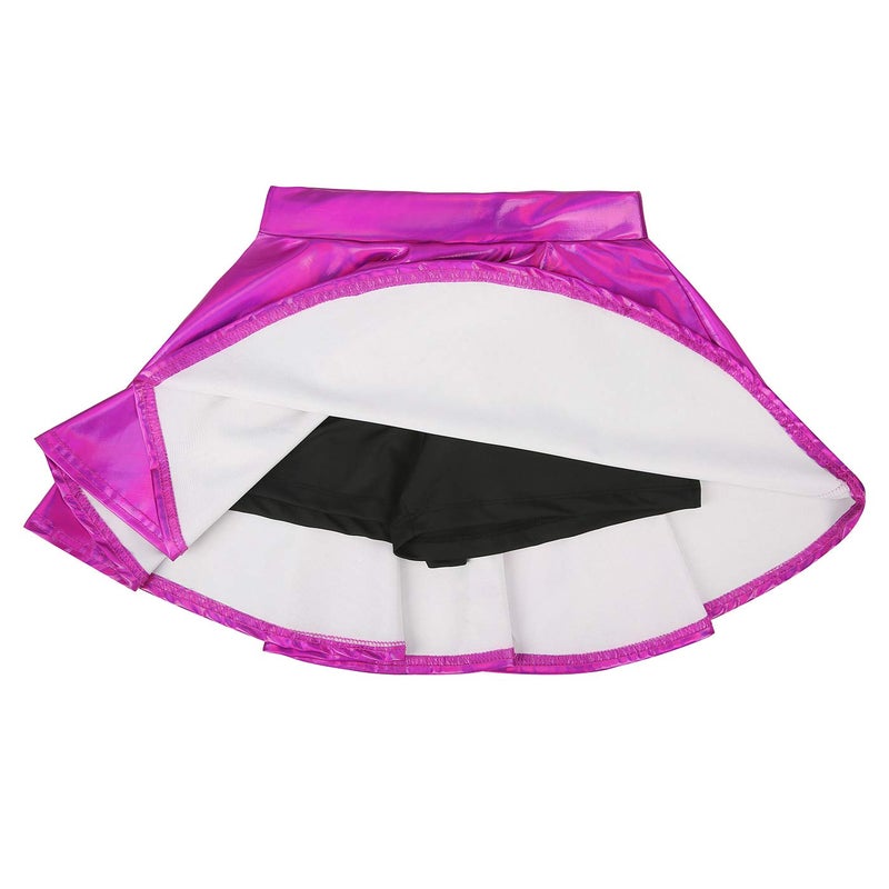 HDE Girl's Metallic Skater Skort Dance Athletic Shiny Holographic Scooter Skirt Fuchsia - 8 - Image 3